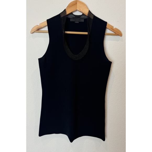 Alexander Wang Black Knit Tank Top with Chainmail V-Neck Draped Runway M - Picture 2 of 10